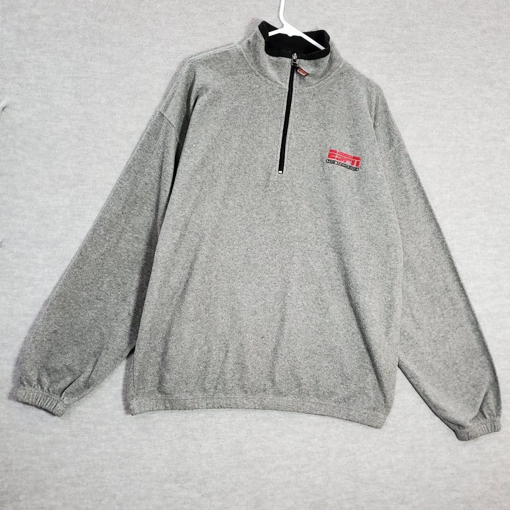 ESPN Magazine Men Sweater XL Gray Fleece 1/4 Zip Mock Neck Long‎ Sleeve